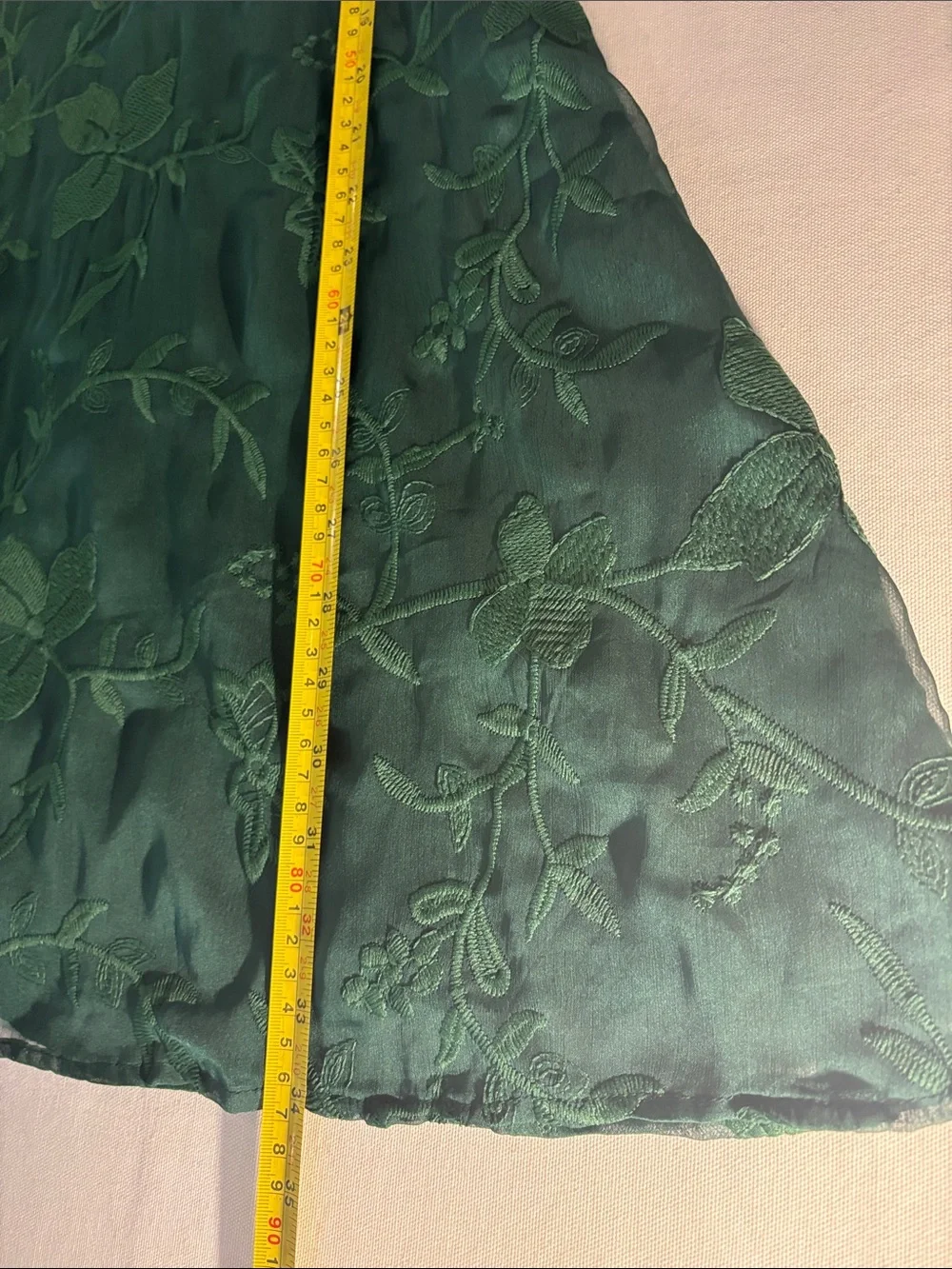 Lulu's Emerald Green V-Neck Floral Embroidered Sheer-Long Sleeve Mini Dress. Med